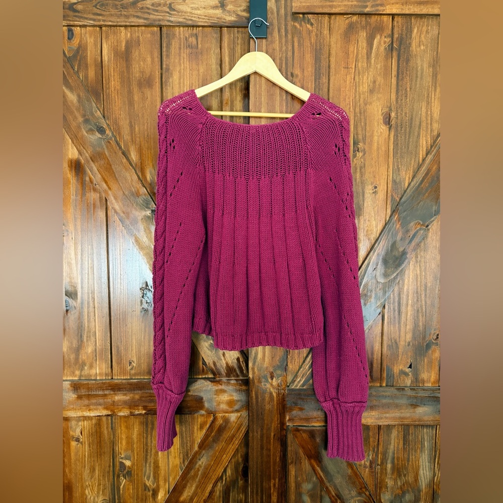 Free People Sandre Cable-Knit Pullover Sweater in Dreamy Mulberry 🤍✨ - Picture 6 of 7